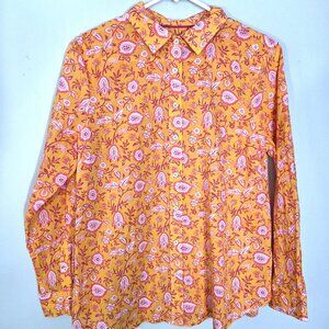 NWOT Talbots Lightweight Cotton Pink & Orange Floral Button Down Blouse Size LP
